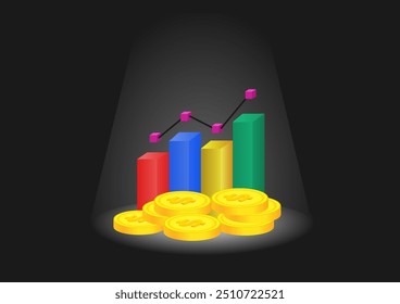 Business growing chart vector illustration in black background. Suitable for financial data infographic content