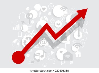 Business growing graph with application. Vector illustration.