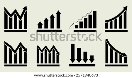 Business growing graph icon set profit increase decrease arrow up down market investment business finance vector black buttons