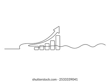 Gráfico de crecimiento empresarial en un dibujo de línea continua. Icono de gráfico de negocio. Aislado sobre fondo blanco Ilustración vectorial