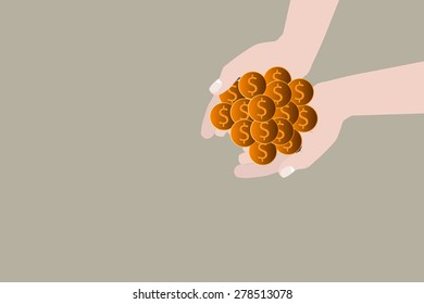 Business growing money concept. Money in hands. Vector illustration