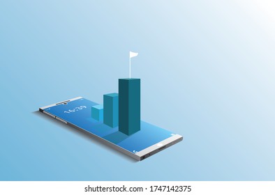 Business growing on mobile application concept background vector,chart diagram to success concept,online and internet progress ,vector art and illustration.
