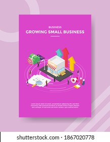 business growing small business people standing around store chart paper money for template flyer and print banner cover isometric 3d flat style