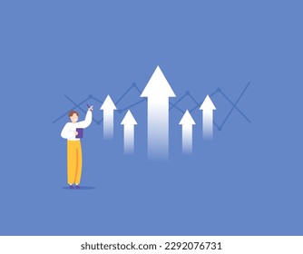 The business grows and increases. Revenue, outcomes, profits, and sales are improved rapidly. An entrepreneur is happy because his business is progressing and growing. successful. illustration concept