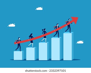 Business grows. business people cooperate teamwork on growing bar graph