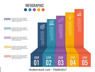 Business growth 5 step infographics option. Template for presentation and workflow layout. Abstract background.