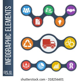 Business Growth. Abstract background with connected metaball and integrated icons for development, competence, ideas, teamwork, security, solutions, innovations. Vector infographic illustration