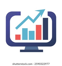 Business Growth Analytics Icon – Data Chart, Graph, and Rising Trend

