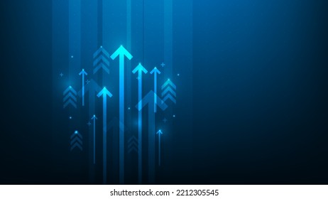business growth arrow up digital on blue dark background. vector illustration hi-tech. investment graph technology circuit to success. financial data technology strategy.market chart profit money.
