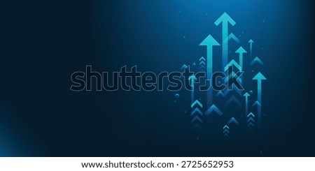 Business growth arrow up digital on gradient dark background. Investment graph technology circuit to success. financial data technology strategy.market chart profit money