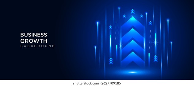 Business growth arrow on blue technology background. Modern futuristic with neon light effect for presentation vector illustration.