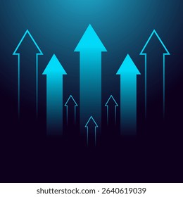 Business growth arrow and profit growth investment on technology map. Arrow pointing up for business growth. Vector illustration.