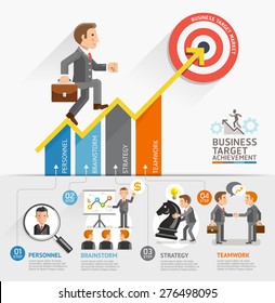 Business Growth Arrow Strategies Concept. Businessman Walking On The Arrow. Can Be Used For Workflow Layout, Banner, Diagram, Step Up Options, Web Design, Timeline, Infographic Template.