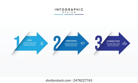 Plantilla de flecha de crecimiento empresarial. Infografía 3 pasos para el éxito. Ilustración vectorial.