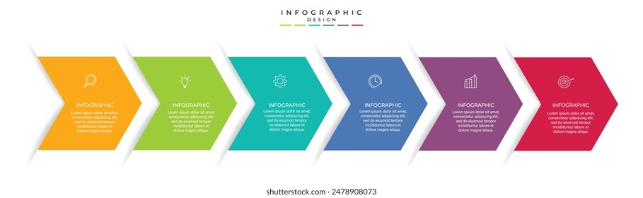 Geschäftswachstum Pfeilende Vorlage. Infografik 6 Schritte zum Erfolg. Vektorillustration.