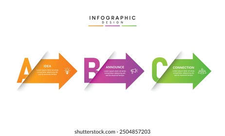 Business growth arrow template. Infographic 3 steps to success. Vector illustration.