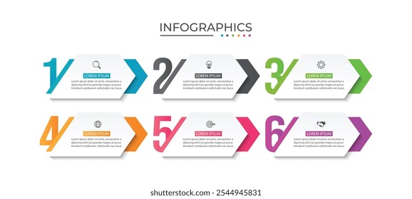Business growth arrow template. Infographic 6 steps. Vector illustration.