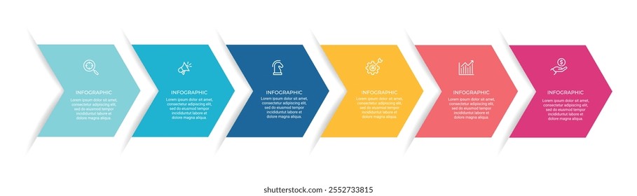 Business growth arrow template. Infographic 6 steps to success. Vector illustration.