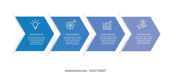 Modelo de seta de crescimento empresarial. Infográfico 4 passos para o sucesso. Ilustração vetorial.