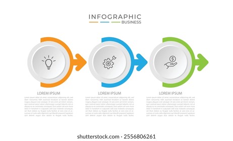 Business growth arrow template. Infographic 3 steps to success. Vector illustration.