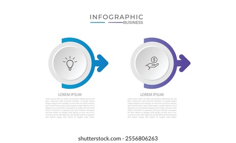 Business growth arrow template. Infographic 2 steps to success. Vector illustration.