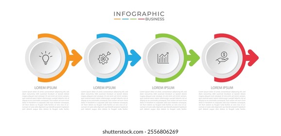 Business growth arrow template. Infographic 4 steps to success. Vector illustration.