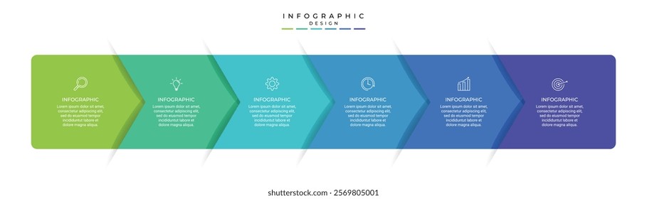 Business growth arrow template. Infographic 6 steps to success. Vector illustration.