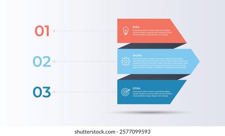 Business growth arrow template. Infographic 3 steps to success. Vector illustration.