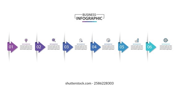 Business growth arrow template. Infographic 6 steps to success. Vector illustration.