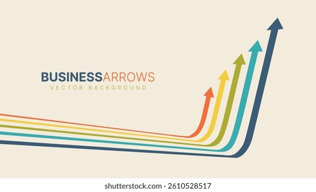 Business Growth Arrows With Colorful Lines Rising Up On Beige Background. Success Concept For Finance And Marketing Charts. Vector Illustration.