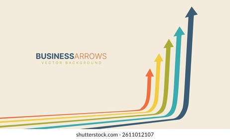 Business Growth Arrows With Colorful Lines Rising Up On Beige Background. Success Concept For Finance And Marketing Charts. Vector Illustration.