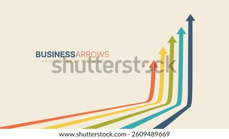 Business Growth Arrows With Colorful Lines Rising Up On Beige Background. Success Concept For Finance And Marketing Charts. Vector Illustration.