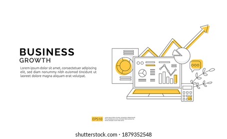 Das Wachstum der Unternehmen kommt zum Erfolg. Die Finanzmärkte stehen auf. ROI-Konzept der Kapitalrendite. Datenerfassungsdiagramm-Element und Diagramm erhöhen Gewinn-Dokument auf Bildschirm flach Vektorgrafik