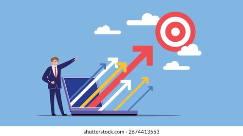 Las flechas de crecimiento empresarial apuntan a la Ilustración vectorial