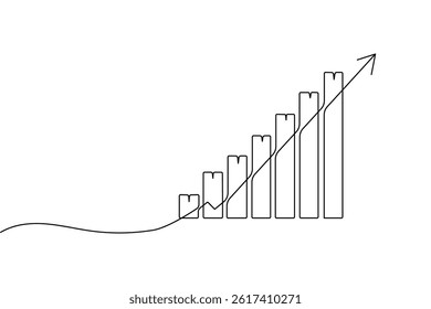 Business growth bar chart continuous one line drawing and isolate outline Business icon