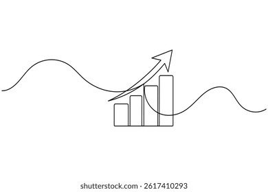 Business growth bar chart continuous one line drawing and isolate outline Business icon