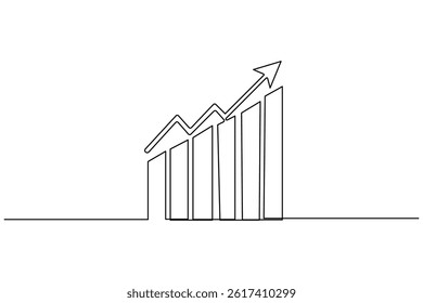 Business growth bar chart continuous one line drawing and isolate outline Business icon