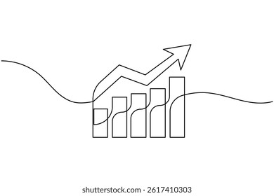 Business growth bar chart continuous one line drawing and isolate outline Business icon