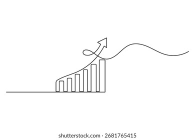  Gráfico de barras de crescimento empresarial desenho contínuo de uma linha arte e ícone do gráfico de barras de crescimento ilustração vetor de contorno simples.