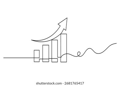  Business growth bar chart continuous one line art drawing and growth bar chart icon simple outline vector illustration.