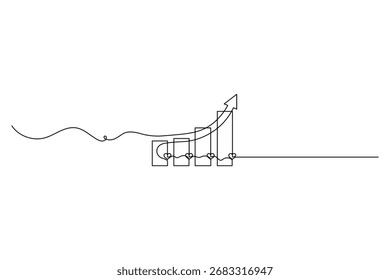 Gráfico de barra de crecimiento empresarial continuo de una línea de dibujo y Ilustración vectorial de contorno de minimalista.