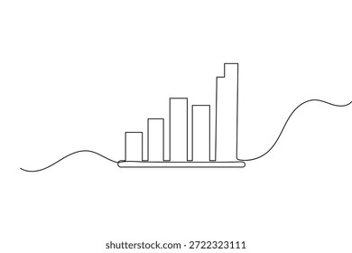 Business growth bar chart in a continuous one line drawing and minimalist style outline vector