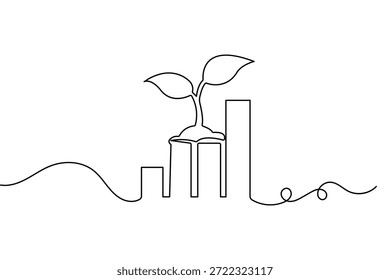 Gráfico de barra de crescimento empresarial em um desenho contínuo de uma linha e vetor de contorno de estilo minimalista