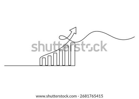  Business growth bar chart continuous one line art drawing and growth bar chart icon simple outline vector illustration.