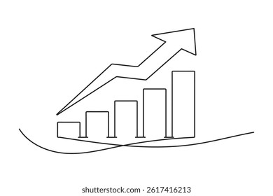 Business Growth Bar Chart Icon One Line Drawing Minimalist Vector
