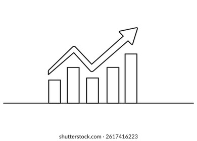 Business Growth Bar Chart Icon One Line Drawing Minimalist Vector