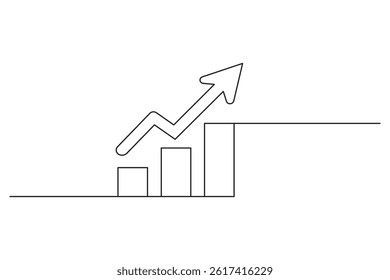 Business Growth Bar Chart Icon One Line Drawing Minimalist Vector