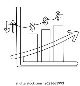 Business growth bar chart icon   continuous one line drawing of outline vector illustration 