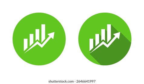 Business growth bar chart icon with long shadow. Graph enhancement sign symbol