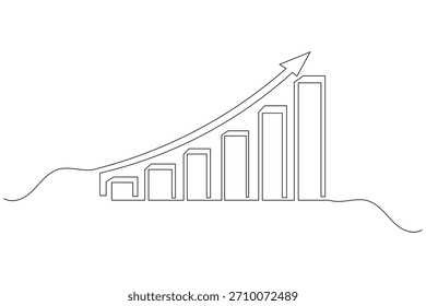 Ilustración de contorno minimalista de una sola línea de gráfico de barra de crecimiento empresarial